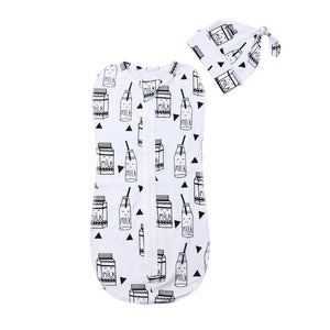 2019 Baby Sleeping Wear Clothing 0-6M Newborn Infant Kids Baby Girls Boys Zipper Sleeping Bags+Hats 2pcs Cartoon Cotton Blanket