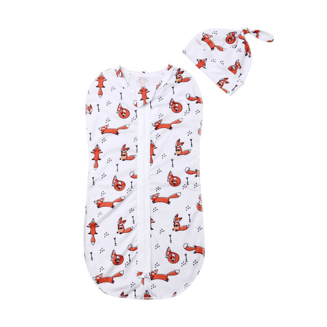 2019 Baby Sleeping Wear Clothing 0-6M Newborn Infant Kids Baby Girls Boys Zipper Sleeping Bags+Hats 2pcs Cartoon Cotton Blanket