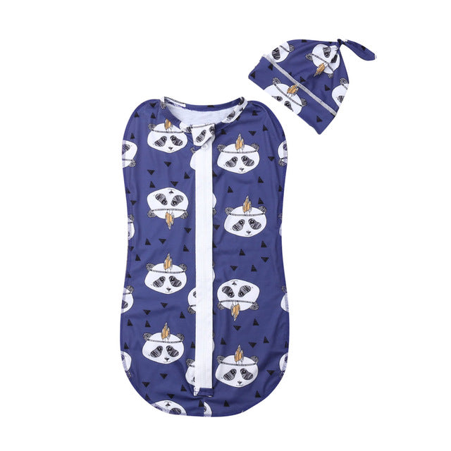 2019 Baby Sleeping Wear Clothing 0-6M Newborn Infant Kids Baby Girls Boys Zipper Sleeping Bags+Hats 2pcs Cartoon Cotton Blanket