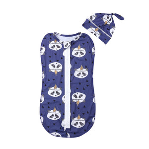 2019 Baby Sleeping Wear Clothing 0-6M Newborn Infant Kids Baby Girls Boys Zipper Sleeping Bags+Hats 2pcs Cartoon Cotton Blanket
