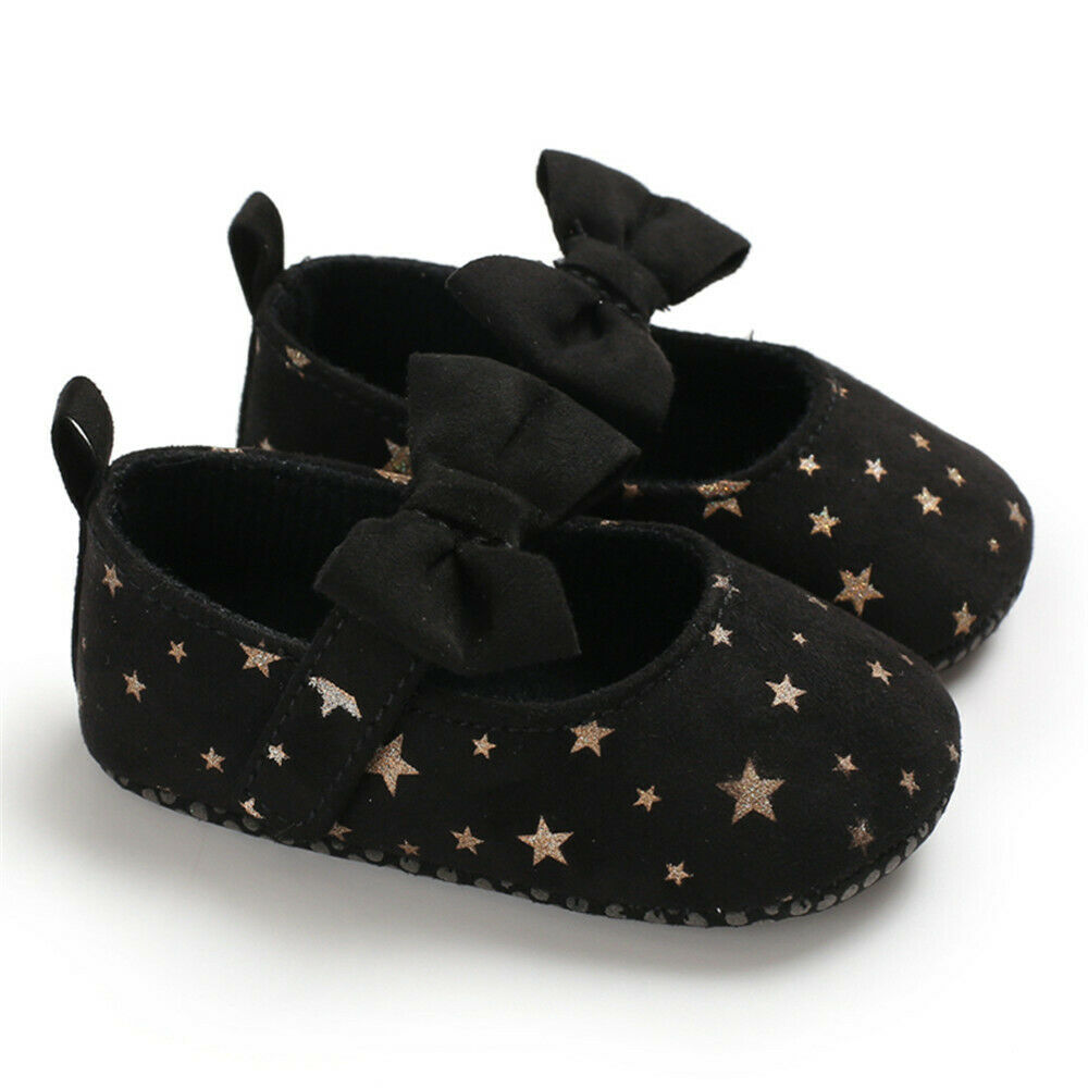 Newborn Infant 0-18M Toddler Girl Crib Shoes Baby Bowknot Canvas Soft Sole Prewalker First Walker Sneakers Star Print Shoes