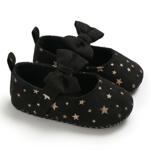 Newborn Infant 0-18M Toddler Girl Crib Shoes Baby Bowknot Canvas Soft Sole Prewalker First Walker Sneakers Star Print Shoes