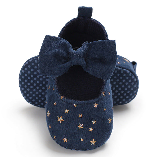 Newborn Infant 0-18M Toddler Girl Crib Shoes Baby Bowknot Canvas Soft Sole Prewalker First Walker Sneakers Star Print Shoes