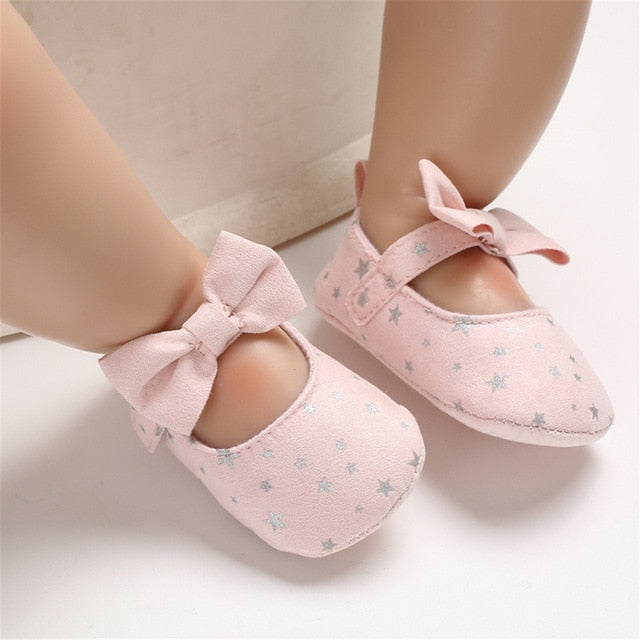 Newborn Infant 0-18M Toddler Girl Crib Shoes Baby Bowknot Canvas Soft Sole Prewalker First Walker Sneakers Star Print Shoes
