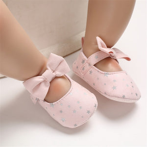 Newborn Infant 0-18M Toddler Girl Crib Shoes Baby Bowknot Canvas Soft Sole Prewalker First Walker Sneakers Star Print Shoes