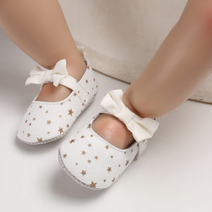 Newborn Infant 0-18M Toddler Girl Crib Shoes Baby Bowknot Canvas Soft Sole Prewalker First Walker Sneakers Star Print Shoes