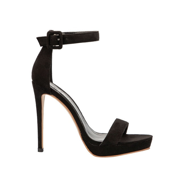 LALA IKAI Femmes Sandales Sexy À Talons Hauts Élégant Flock Plate Boucle Strap Sangle Ouvert Toe Pumps Parti Chaussures De Mariage Chaussures 014C1339 -49