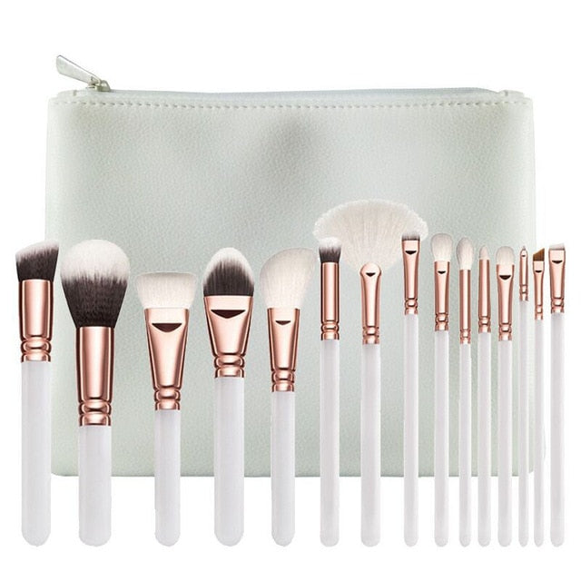 Excellent Quality 15pcs Makeup Brushes Set + Leather Case Foundation Powder Blush Highlighter Eyeshadow Blending Brush Maquiagem