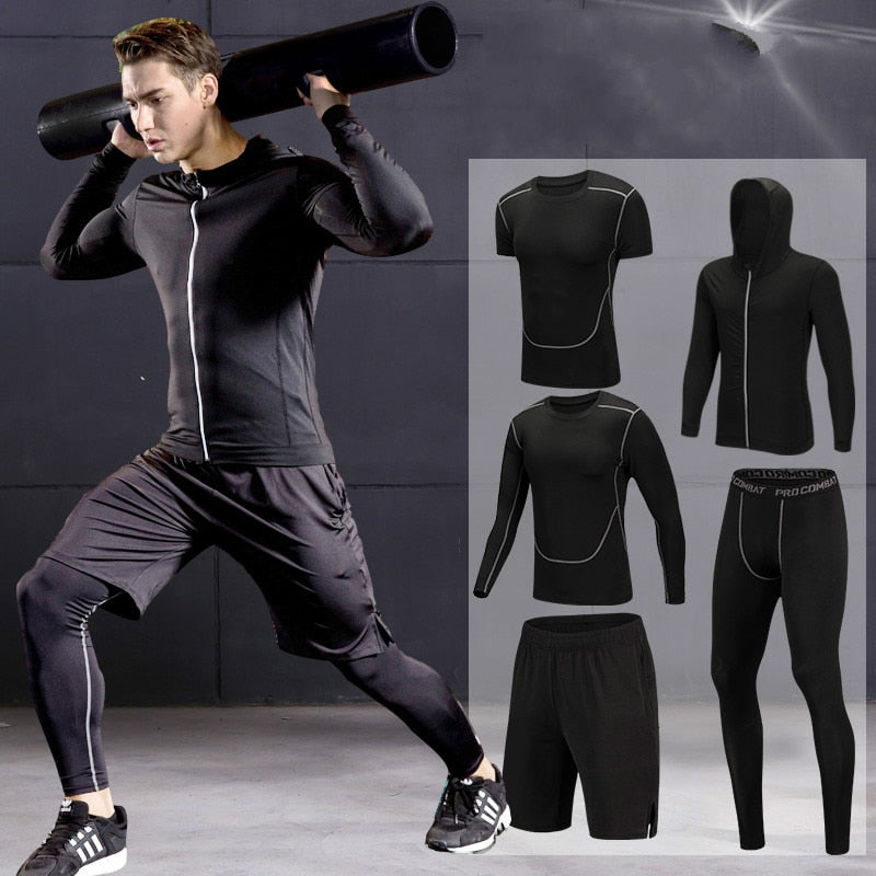 2019 Quick Dry Men's Running Sets 3/4/5pcs/sets Compression Sport Suits Basketball Tights Clothes Gym Fitness Jogging Sportswear