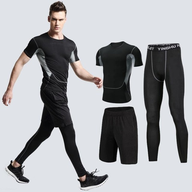2019 Quick Dry Men's Running Sets 3/4/5pcs/sets Compression Sport Suits Basketball Tights Clothes Gym Fitness Jogging Sportswear