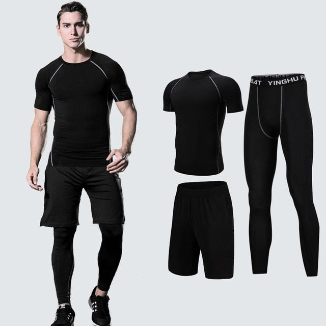 2019 Quick Dry Men's Running Sets 3/4/5pcs/sets Compression Sport Suits Basketball Tights Clothes Gym Fitness Jogging Sportswear