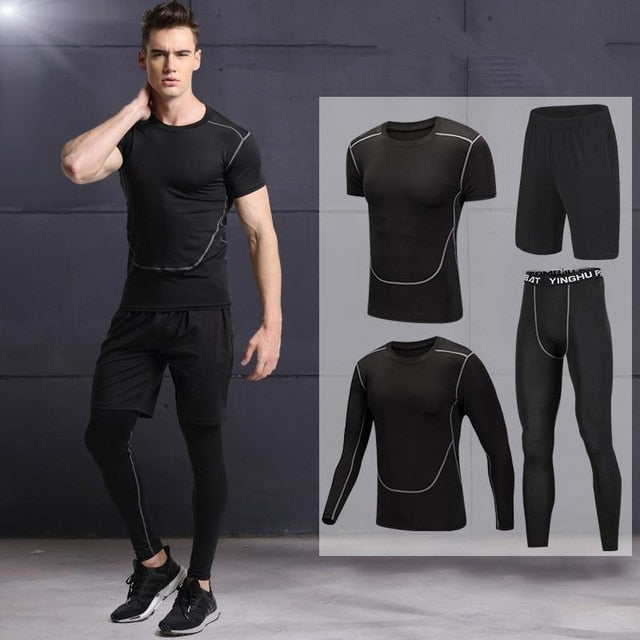 2019 Quick Dry Men's Running Sets 3/4/5pcs/sets Compression Sport Suits Basketball Tights Clothes Gym Fitness Jogging Sportswear
