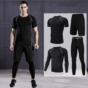 2019 Quick Dry Men's Running Sets 3/4/5pcs/sets Compression Sport Suits Basketball Tights Clothes Gym Fitness Jogging Sportswear