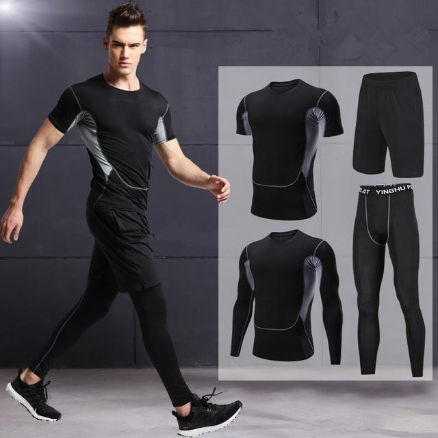 2019 Quick Dry Men's Running Sets 3/4/5pcs/sets Compression Sport Suits Basketball Tights Clothes Gym Fitness Jogging Sportswear