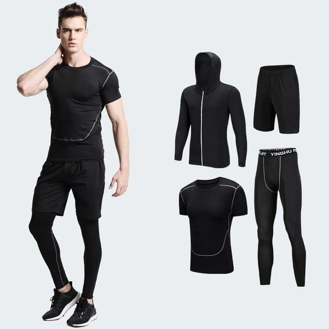 2019 Quick Dry Men's Running Sets 3/4/5pcs/sets Compression Sport Suits Basketball Tights Clothes Gym Fitness Jogging Sportswear