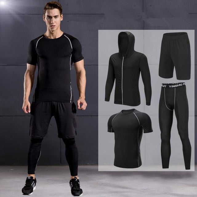 2019 Quick Dry Men's Running Sets 3/4/5pcs/sets Compression Sport Suits Basketball Tights Clothes Gym Fitness Jogging Sportswear