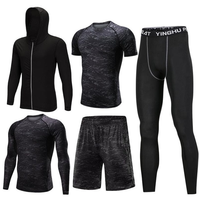 2019 Quick Dry Men's Running Sets 3/4/5pcs/sets Compression Sport Suits Basketball Tights Clothes Gym Fitness Jogging Sportswear