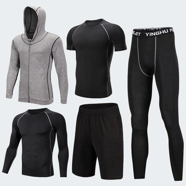 2019 Quick Dry Men's Running Sets 3/4/5pcs/sets Compression Sport Suits Basketball Tights Clothes Gym Fitness Jogging Sportswear