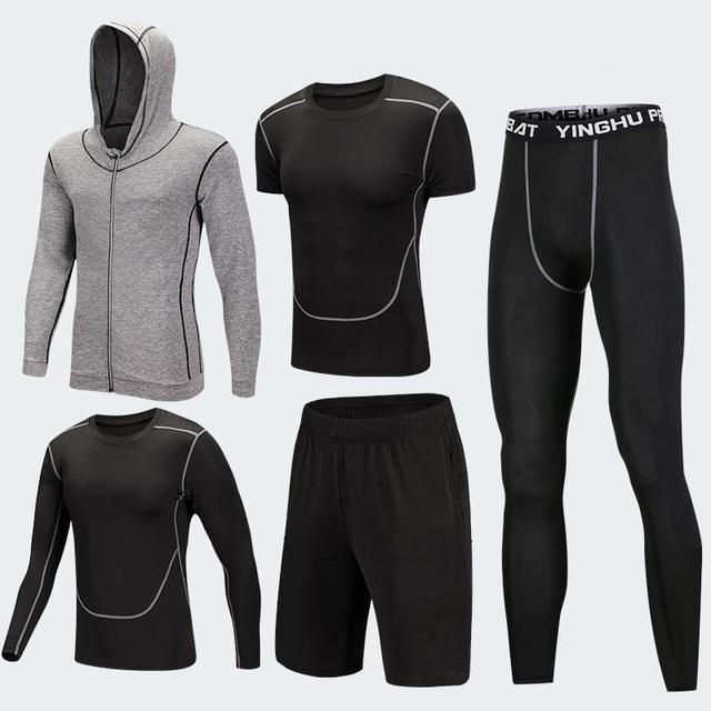 2019 Quick Dry Men's Running Sets 3/4/5pcs/sets Compression Sport Suits Basketball Tights Clothes Gym Fitness Jogging Sportswear