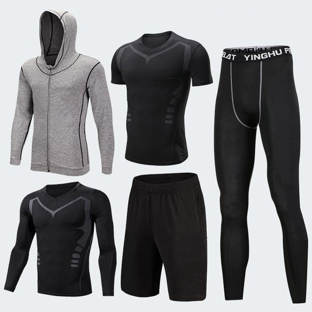 2019 Quick Dry Men's Running Sets 3/4/5pcs/sets Compression Sport Suits Basketball Tights Clothes Gym Fitness Jogging Sportswear
