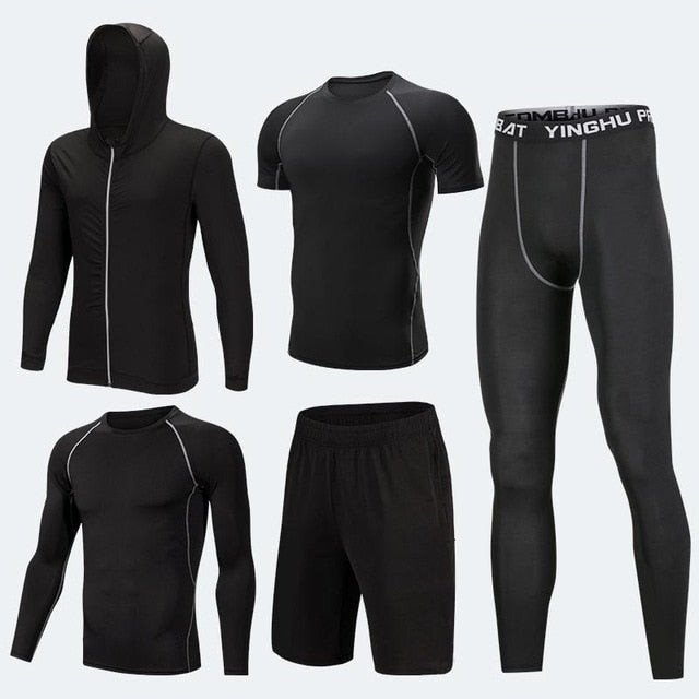 2019 Quick Dry Men's Running Sets 3/4/5pcs/sets Compression Sport Suits Basketball Tights Clothes Gym Fitness Jogging Sportswear