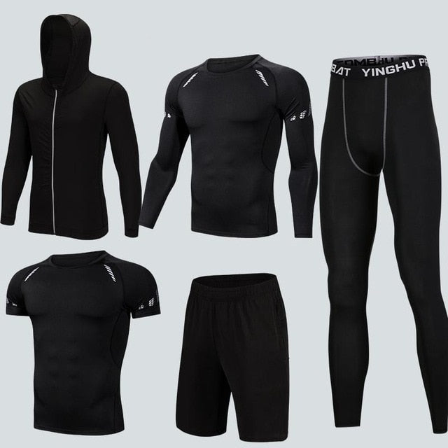 2019 Quick Dry Men's Running Sets 3/4/5pcs/sets Compression Sport Suits Basketball Tights Clothes Gym Fitness Jogging Sportswear