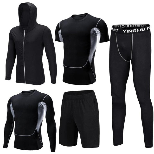 2019 Quick Dry Men's Running Sets 3/4/5pcs/sets Compression Sport Suits Basketball Tights Clothes Gym Fitness Jogging Sportswear