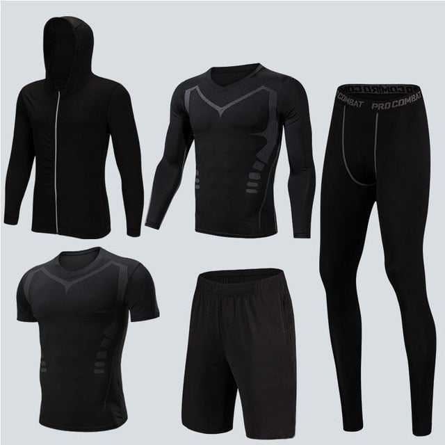 2019 Quick Dry Men's Running Sets 3/4/5pcs/sets Compression Sport Suits Basketball Tights Clothes Gym Fitness Jogging Sportswear