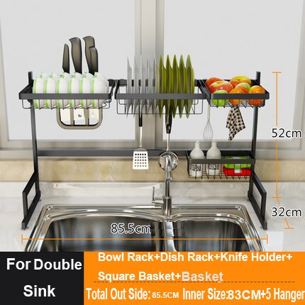 Stainless steel sink rack drain rack sink to dry the chopsticks rack dish rack kitchen shelf 2 storey storage shelf