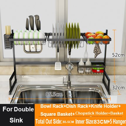 Stainless steel sink rack drain rack sink to dry the chopsticks rack dish rack kitchen shelf 2 storey storage shelf