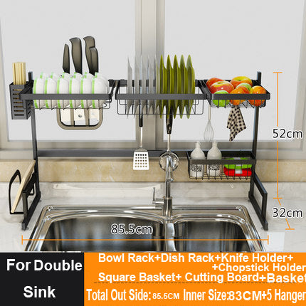 Stainless steel sink rack drain rack sink to dry the chopsticks rack dish rack kitchen shelf 2 storey storage shelf
