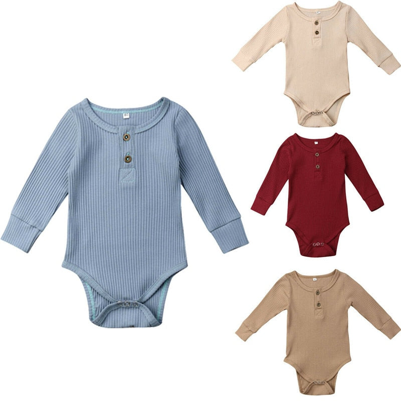 2019 New Spring Autumn Newborn Infant Baby Girl Boy Ribbed Bodysuit Ruffle One-Pieces Solid Jumpsuit Long Sleeve Outfits Sunsuit
