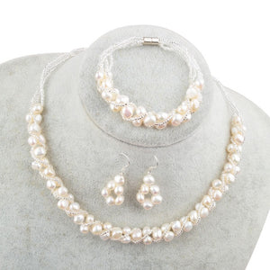 ASHIQI Natural Freshwater Pearl Jewelry Sets & More Hand-knitted Necklace Bracelet Earrings for Women NE+BR+EA